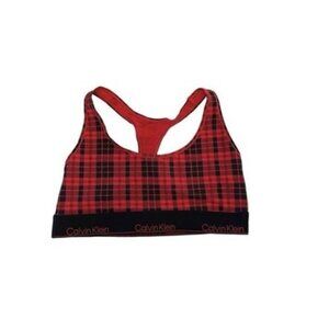 Calvin Klein Modern Cotton Holiday Red Plaid Unlined Bralette Size L NWT $30